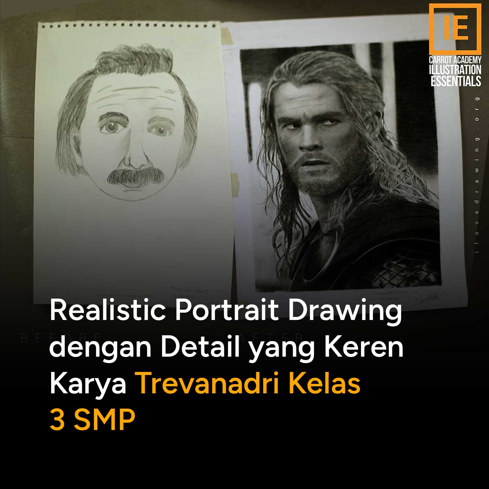 Realistic Portrait Drawing dengan Detail yang Keren dari Karya Trevanadri Kelas 3 SMP