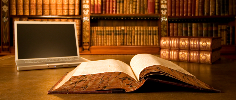 Laptop in classic library