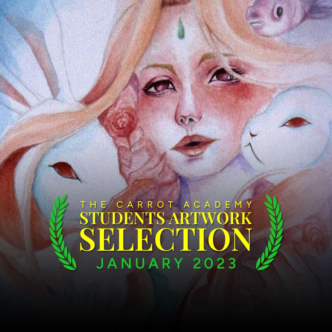 Carrot Academy Artworks Students Selection adalah apresiasi karya artist-artist yang sedang mengikuti kelas di Carrot Academy. Karya dipilih dari masterpiece yang dikerjakan dari berbagai level dan modul serta kategori usia. Pertimbangan dalam memilih karya antara lain dari proses perkembangan yang signifikan dalam menyerap materi sehingga menghasilkan karya sesuai target yang diharapkan sesuai tingkat kesulitan yang berbeda. Karya-karya yang dikerjakan dalam era pandemi ini cukup menantang karena banyak kelas yang diselenggarakan dalam sesi online. Selamat bagi karya yang terpilih!