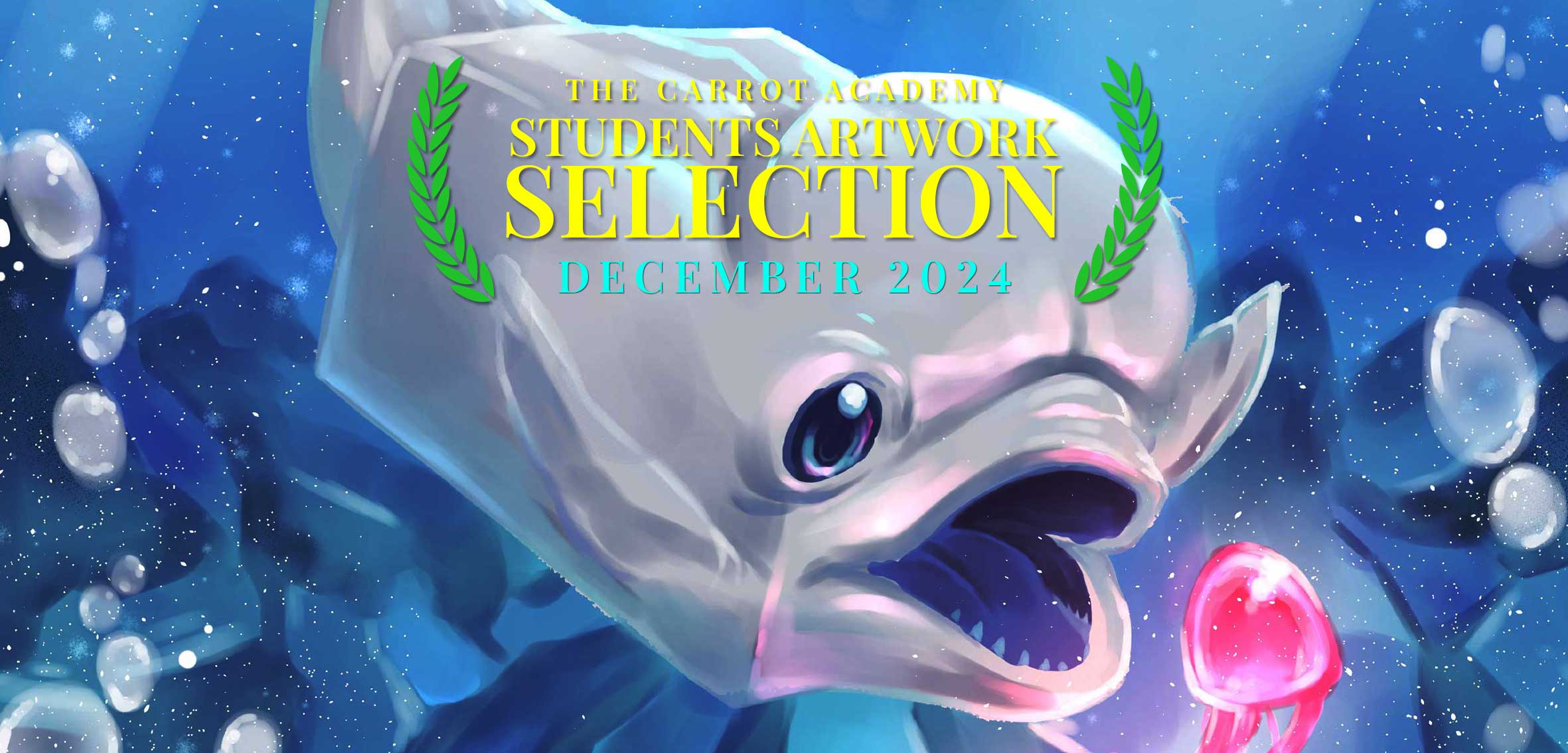 Carrot Academy Artworks Students Selection adalah apresiasi karya artist-artist yang sedang mengikuti kelas di Carrot Academy.
Karya dipilih dari masterpiece yang dikerjakan dari berbagai level dan modul serta kategori usia.

Pertimbangan dalam memilih karya antara lain dari proses perkembangan yang signifikan dalam menyerap materi sehingga menghasilkan karya sesuai target yang diharapkan sesuai tingkat kesulitan yang berbeda. Selamat bagi karya yang terpilih!